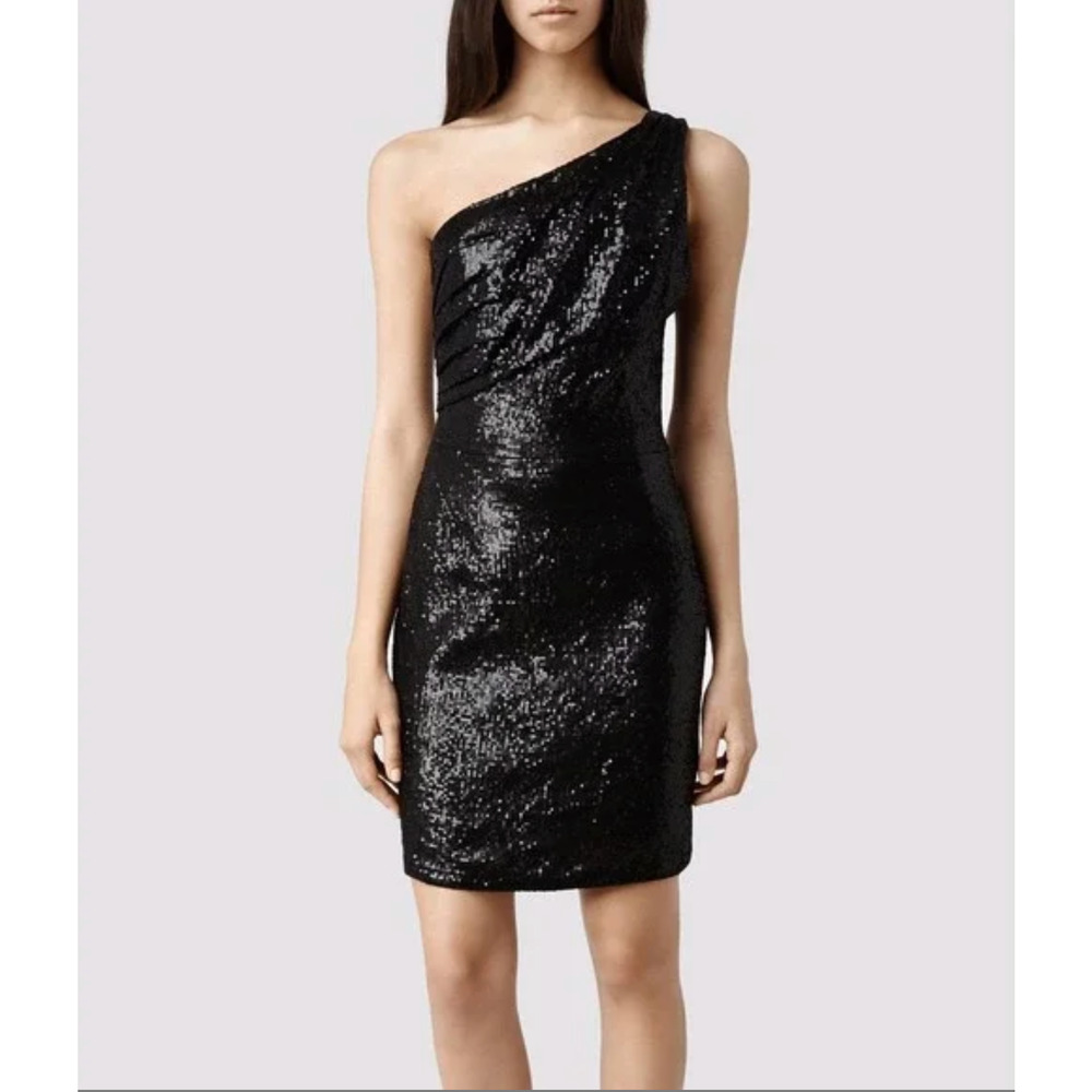 AllSaints Cassis One-Shoulder Sequin Cocktail Dress Black Size 0 NWT
